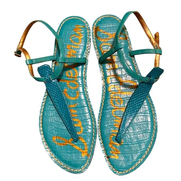 Sam Edelman Turquoise and Gold Thong Sandals - Picture 1 of 4